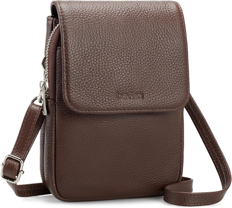 befen Genuine Leather Small Crossbody Bags for Women, Cell Phone Cross body Purse Bag with RFID Blocking Card Slots - Image 1